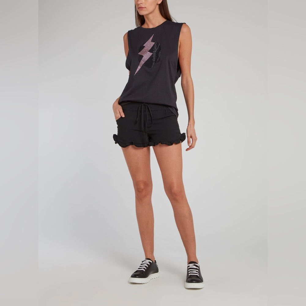 ODD PEOPLE CHRISSY BLACK CUT-OFF SLEEVE TOP